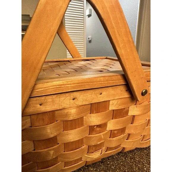 Vintage 1970s Splint Wood Picnic Basket - Picture 3 of 9